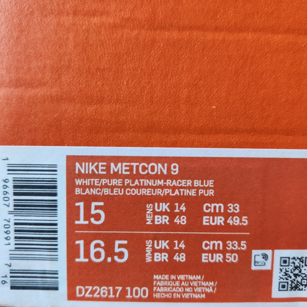MEN'S NIKE METCON 9 WHITE BLUE BLACK DZ2617-700 WEIGHTLIFTING GYM - Picture 10 of 10